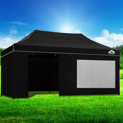 Instahut Gazebo 3x6 Pop Up Marquee Folding Tent Wedding Gazebos Camping Outdoor Shade Canopy Black - Mekamart Australia
