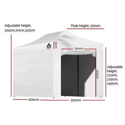 Instahut Gazebo Pop Up Marquee 3x6 Folding Tent Gazebos 500D Oxford Fabric White - Mekamart Australia