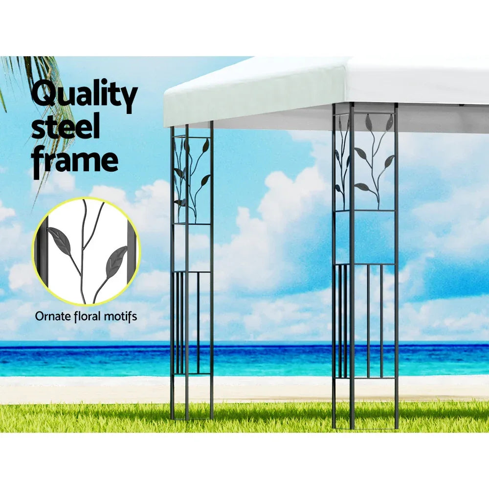 Instahut Gazebo 4x3m Marquee Outdoor Wedding Party Event Tent Home Iron Art Shade White - Mekamart Australia