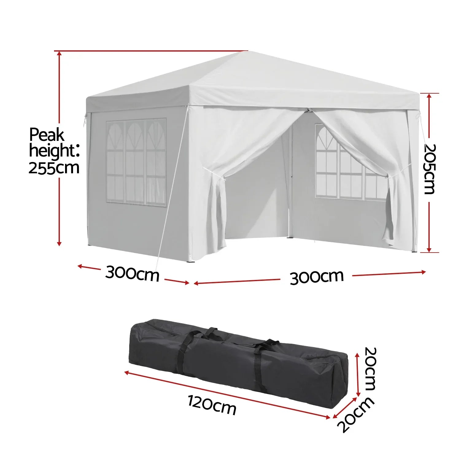 Instahut Gazebo 3x3 Pop Up Marquee Folding Tent Wedding Gazebos Camping Outdoor Canopy White - Mekamart Australia