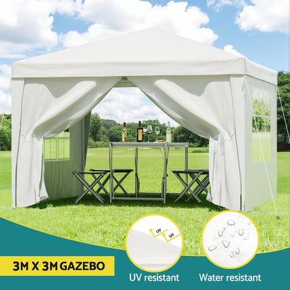 Instahut Gazebo 3x3 Pop Up Marquee Folding Tent Wedding Gazebos Camping Outdoor Canopy White - Mekamart Australia