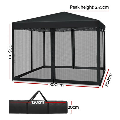 Instahut Gazebo Pop Up Marquee 3x3m Wedding Party Outdoor Camping Tent Canopy Shade Mesh Wall Black - Mekamart Australia