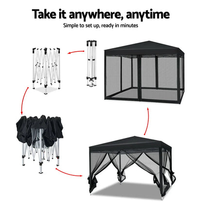 Instahut Gazebo Pop Up Marquee 3x3m Wedding Party Outdoor Camping Tent Canopy Shade Mesh Wall Black - Mekamart Australia