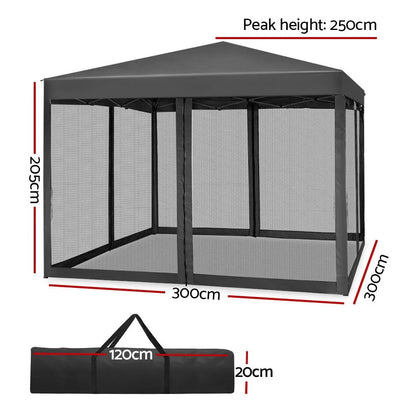 Instahut Gazebo Pop Up Marquee 3x3m Wedding Party Outdoor Camping Tent Canopy Shade Mesh Wall Grey - Mekamart Australia