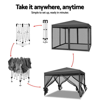 Instahut Gazebo Pop Up Marquee 3x3m Wedding Party Outdoor Camping Tent Canopy Shade Mesh Wall Grey - Mekamart Australia