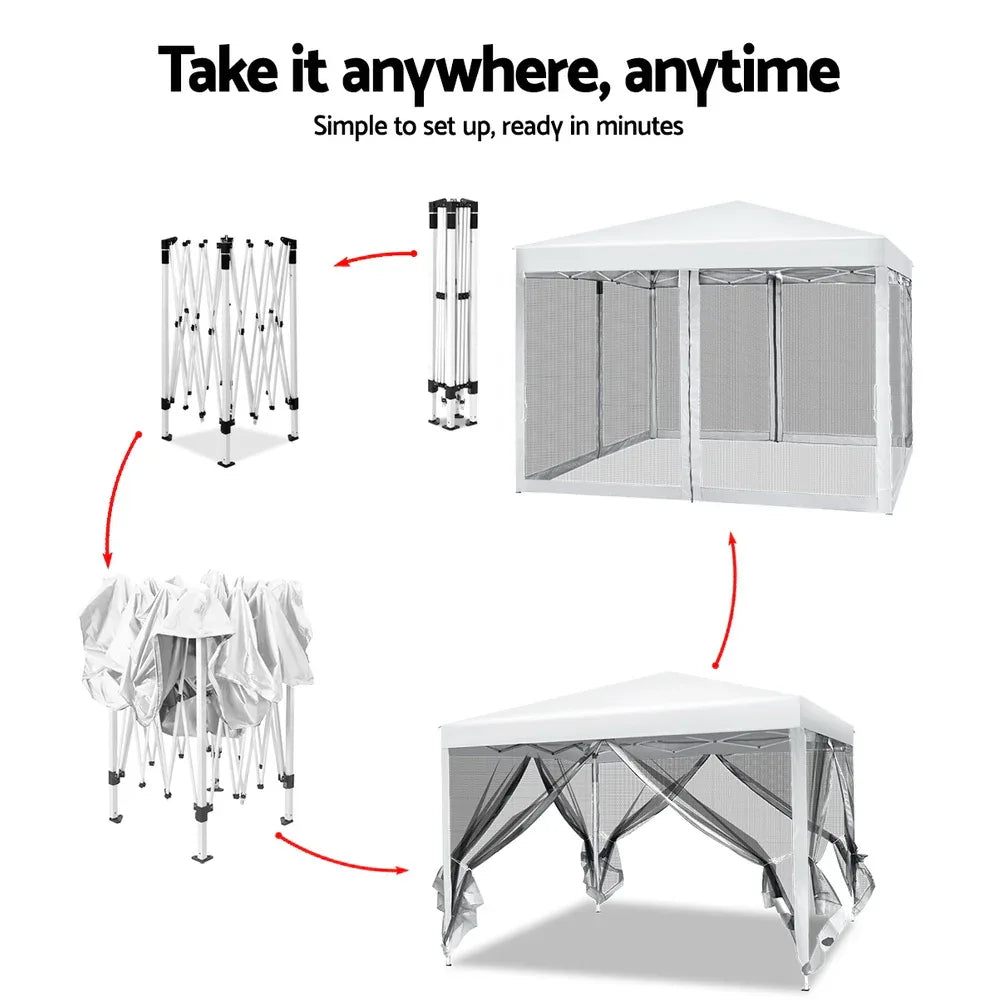 Instahut Gazebo Pop Up Marquee 3x3m Wedding Party Outdoor Camping Tent Canopy Shade Mesh Wall White - Mekamart Australia