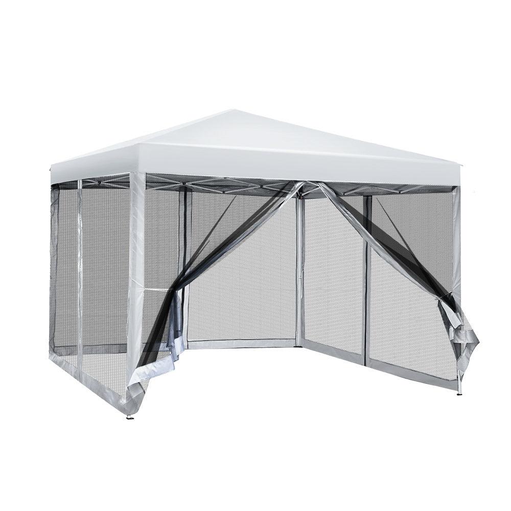 Instahut Gazebo Pop Up Marquee 3x3m Wedding Party Outdoor Camping Tent Canopy Shade Mesh Wall White - Mekamart Australia