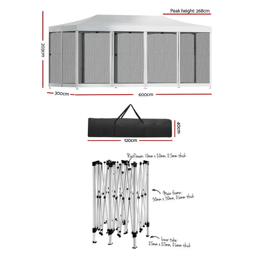 Instahut Gazebo Pop Up Marquee 3x6m Wedding Party Outdoor Camping Tent Canopy Shade Mesh Wall White - Mekamart Australia