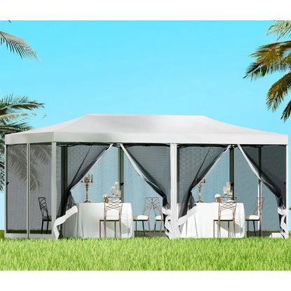 Instahut Gazebo Pop Up Marquee 3x6m Wedding Party Outdoor Camping Tent Canopy Shade Mesh Wall White - Mekamart Australia