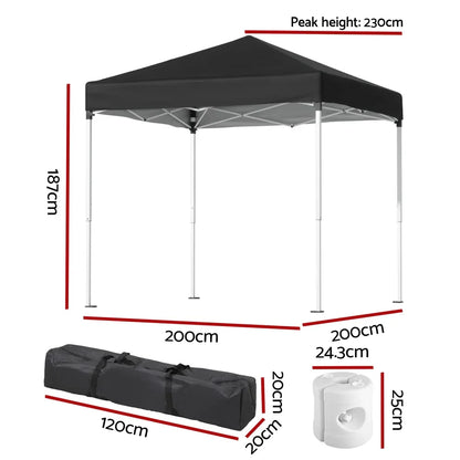 Instahut Gazebo 2x2m Outdoor Patio Garden Marquee Shade w/ Base Pods Black - Mekamart Australia
