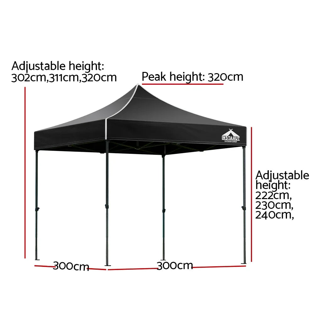 Instahut Gazebo Pop Up Marquee 3x3m Folding Tent Wedding Outdoor Camping Canopy Gazebos Shade Black - Mekamart Australia