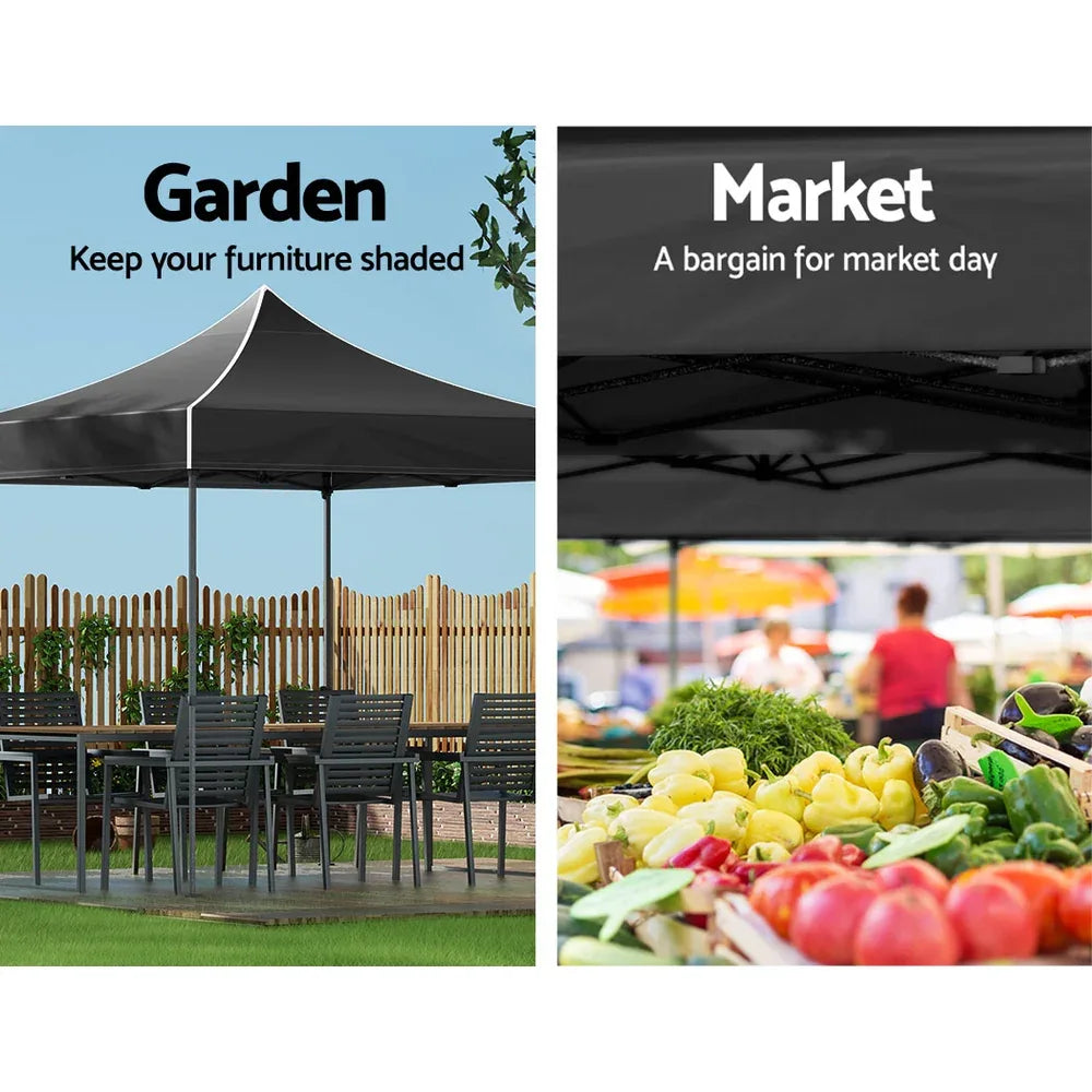 Instahut Gazebo Pop Up Marquee 3x3m Folding Tent Wedding Outdoor Camping Canopy Gazebos Shade Black - Mekamart Australia