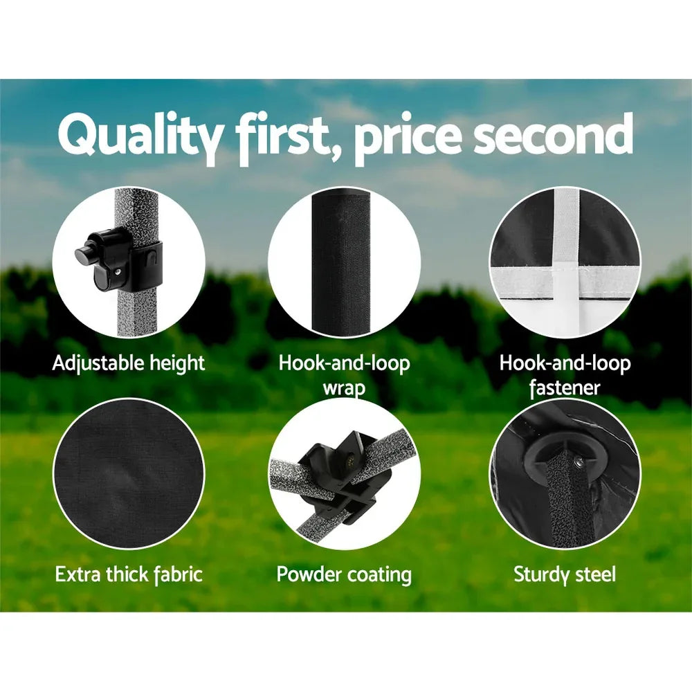 Instahut Gazebo Pop Up Marquee 3x3m Folding Tent Wedding Outdoor Camping Canopy Gazebos Shade Black - Mekamart Australia