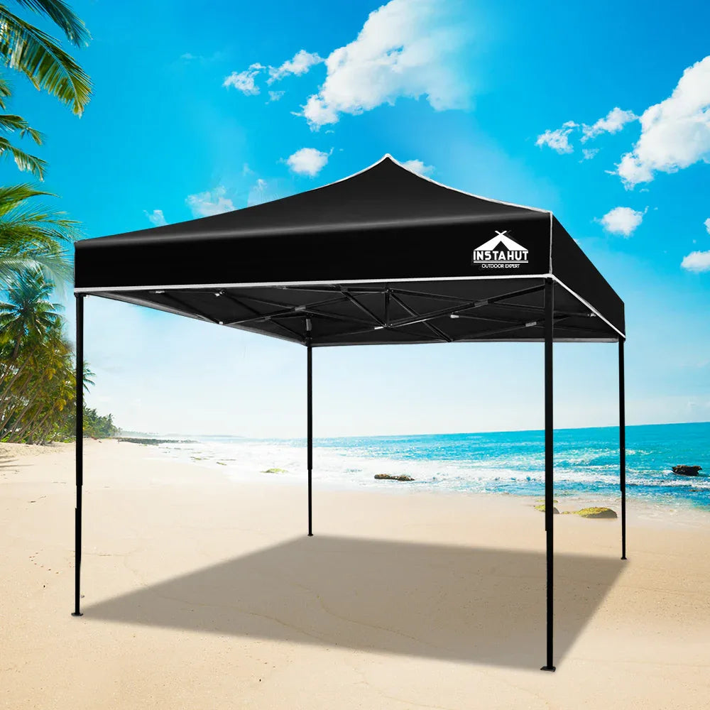 Instahut Gazebo Pop Up Marquee 3x3m Folding Tent Wedding Outdoor Camping Canopy Gazebos Shade Black - Mekamart Australia