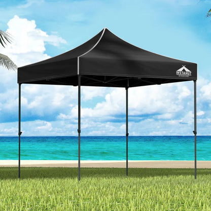 Instahut Gazebo Pop Up Marquee 3x3m Folding Tent Wedding Outdoor Camping Canopy Gazebos Shade Black - Mekamart Australia