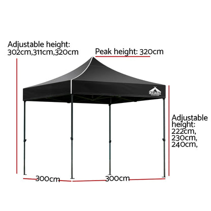 Instahut Gazebo Pop Up Marquee 3x3 Folding 500D Wedding Tent Base Pod Black - Mekamart Australia