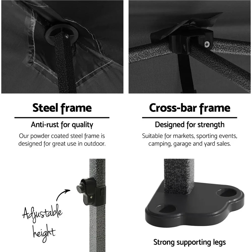 Instahut Gazebo Pop Up Marquee 3x3 Folding 500D Wedding Tent Base Pod Black - Mekamart Australia