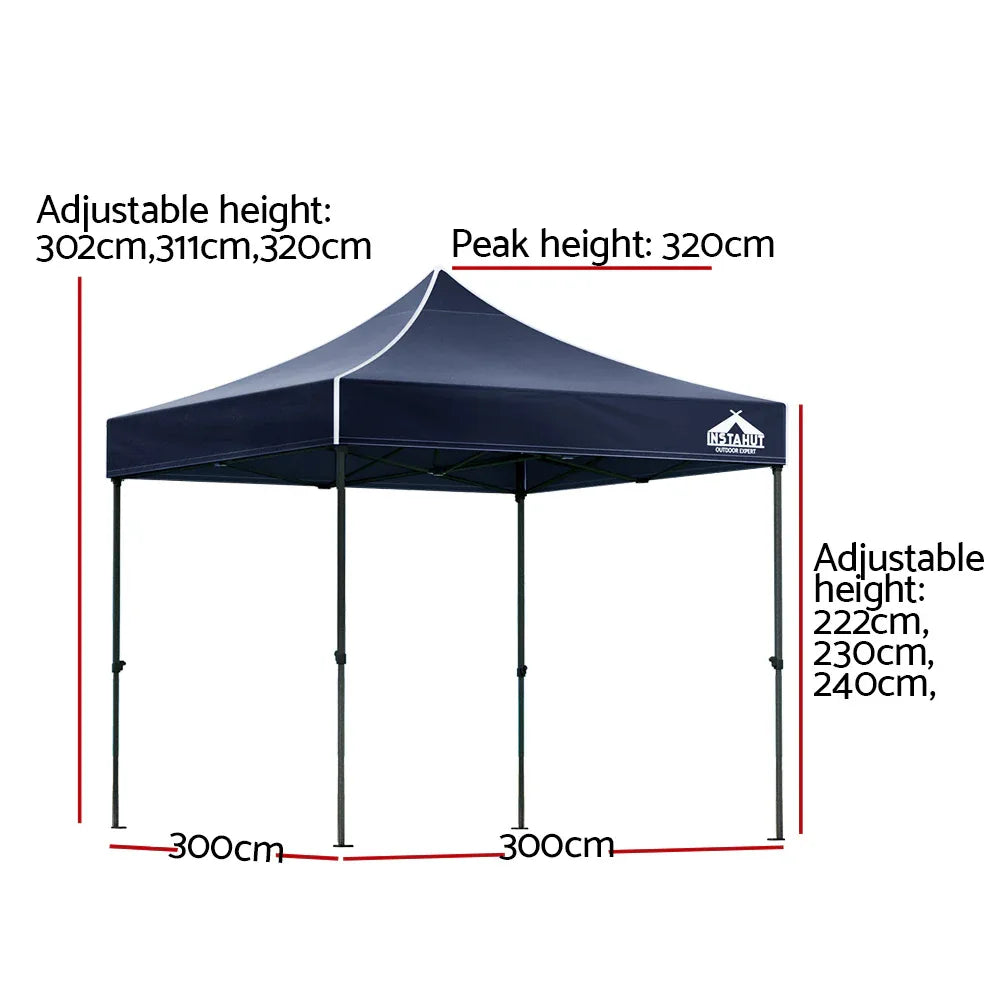 Instahut Gazebo Pop Up Marquee 3x3m Folding Tent Wedding Outdoor Camping Canopy Gazebos Shade Navy - Mekamart Australia