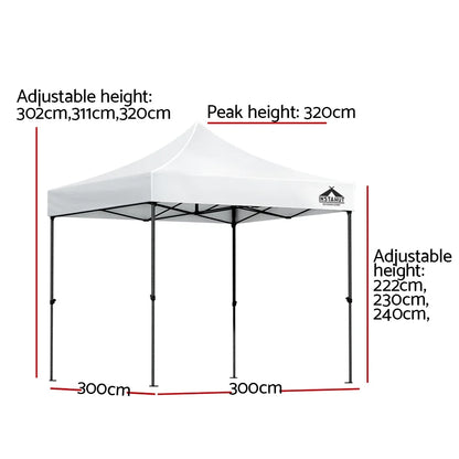 Instahut Gazebo Pop Up 3x3m w/Base Podx4 Marquee Folding Outdoor Wedding Camping Tent Shade Canopy White - Mekamart Australia