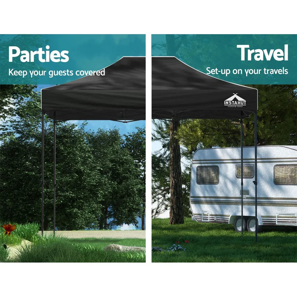 Instahut Gazebo Pop Up Marquee 3x4.5 Folding Tent 500D Wedding Camping Black - Mekamart Australia