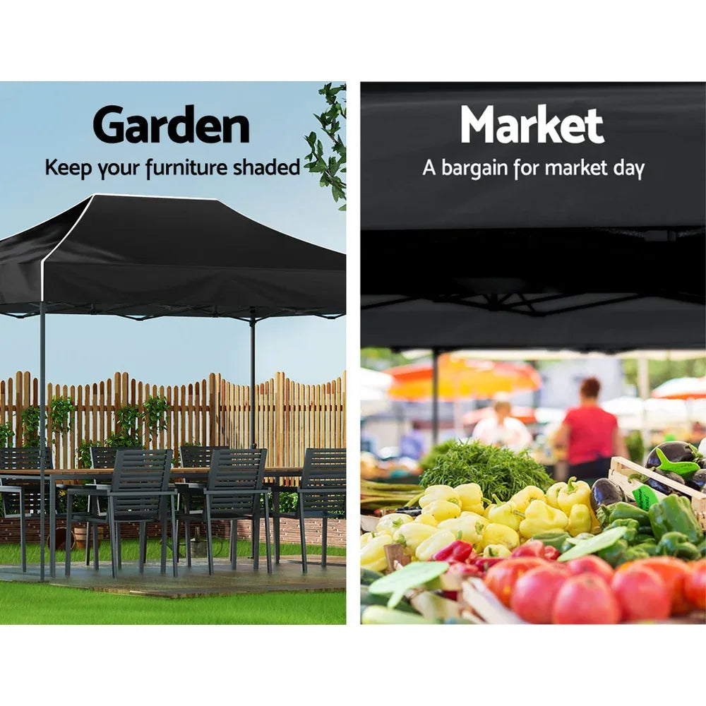 Instahut Gazebo Pop Up Marquee 3x4.5 Folding Tent 500D Wedding Camping Black - Mekamart Australia