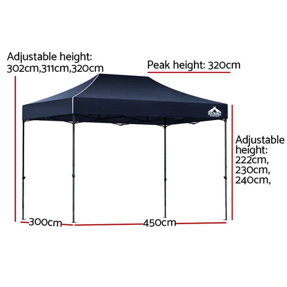 Instahut Gazebo Pop Up 3x4.5m w/Base Podx4 Marquee Folding Outdoor Wedding Camping Tent Shade Canopy Navy - Mekamart Australia