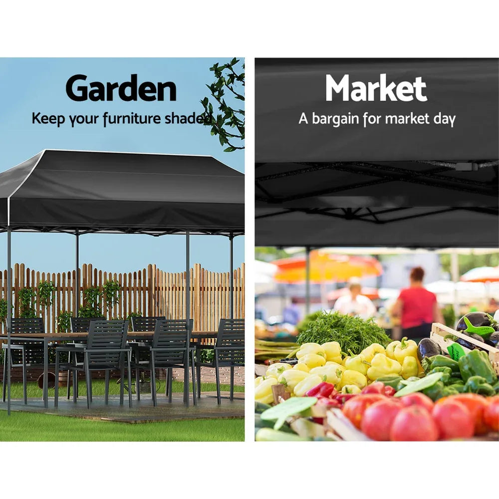 Instahut Gazebo Pop Up Marquee 3x6 Folding Tent Wedding 500D Camping Black - Mekamart Australia