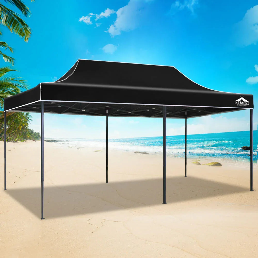 Instahut Gazebo Pop Up Marquee 3x6 Folding Tent Wedding 500D Camping Black - Mekamart Australia