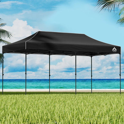 Instahut Gazebo Pop Up Marquee 3x6 Folding Tent Wedding 500D Camping Black - Mekamart Australia