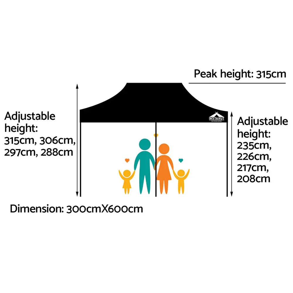 Instahut Gazebo Pop Up Marquee 3x6 Folding Outdoor 500D Tent Base Pod Black - Mekamart Australia