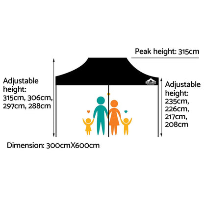 Instahut Gazebo Pop Up Marquee 3x6 Folding Outdoor 500D Tent Base Pod Black - Mekamart Australia