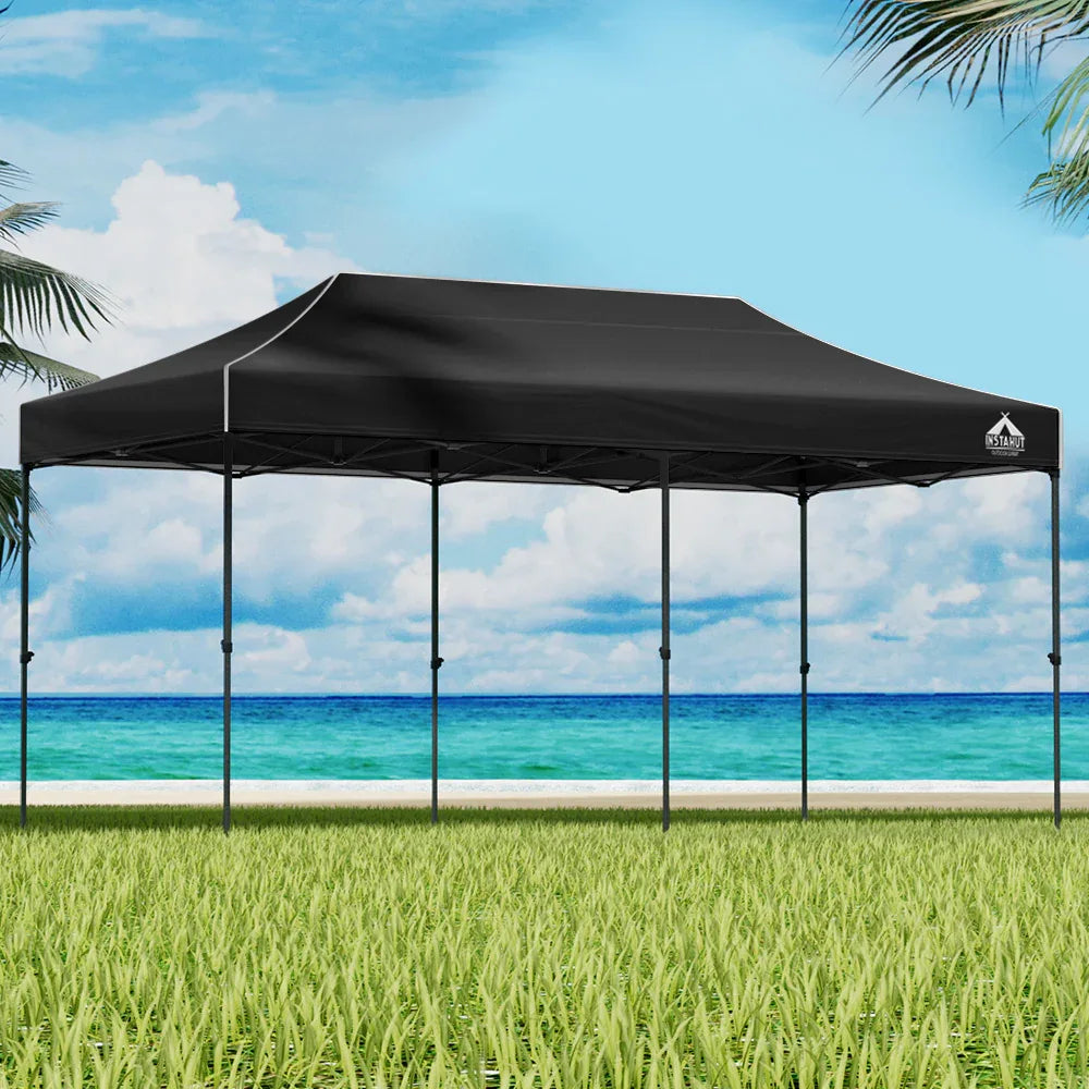 Instahut Gazebo Pop Up Marquee 3x6 Folding Outdoor 500D Tent Base Pod Black - Mekamart Australia