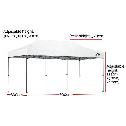 Instahut Gazebo Pop Up Marquee 3x6 Folding 500D Wedding Tent Base Pod White - Mekamart Australia