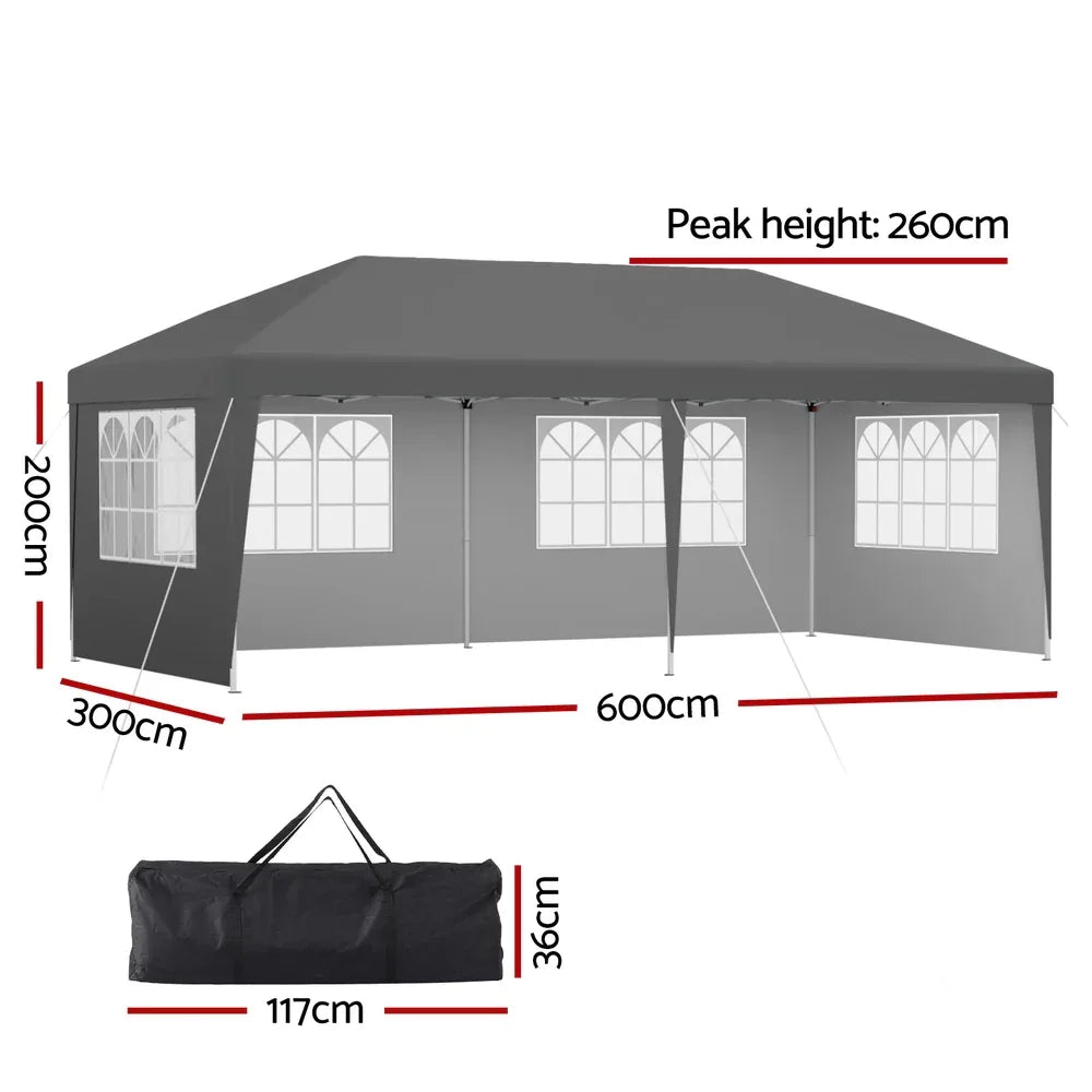 Instahut Gazebo 3x6m Pop Up Marquee Wedding Party Outdoor Camping Canopy Grey - Mekamart Australia