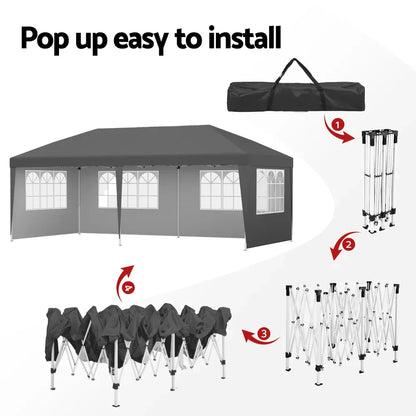 Instahut Gazebo 3x6m Pop Up Marquee Wedding Party Outdoor Camping Canopy Grey - Mekamart Australia