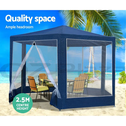 Instahut Gazebo?2x2m Marquee Wedding Party Tent Outdoor Camping Mesh Wall Canopy Shade Gazebos Navy - Mekamart Australia