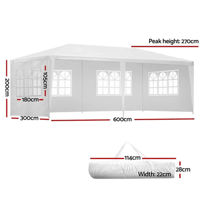 Instahut Gazebo 3x6m Marquee Wedding Party Tent Outdoor Camping Side Wall Canopy 4 Panel White - Mekamart Australia