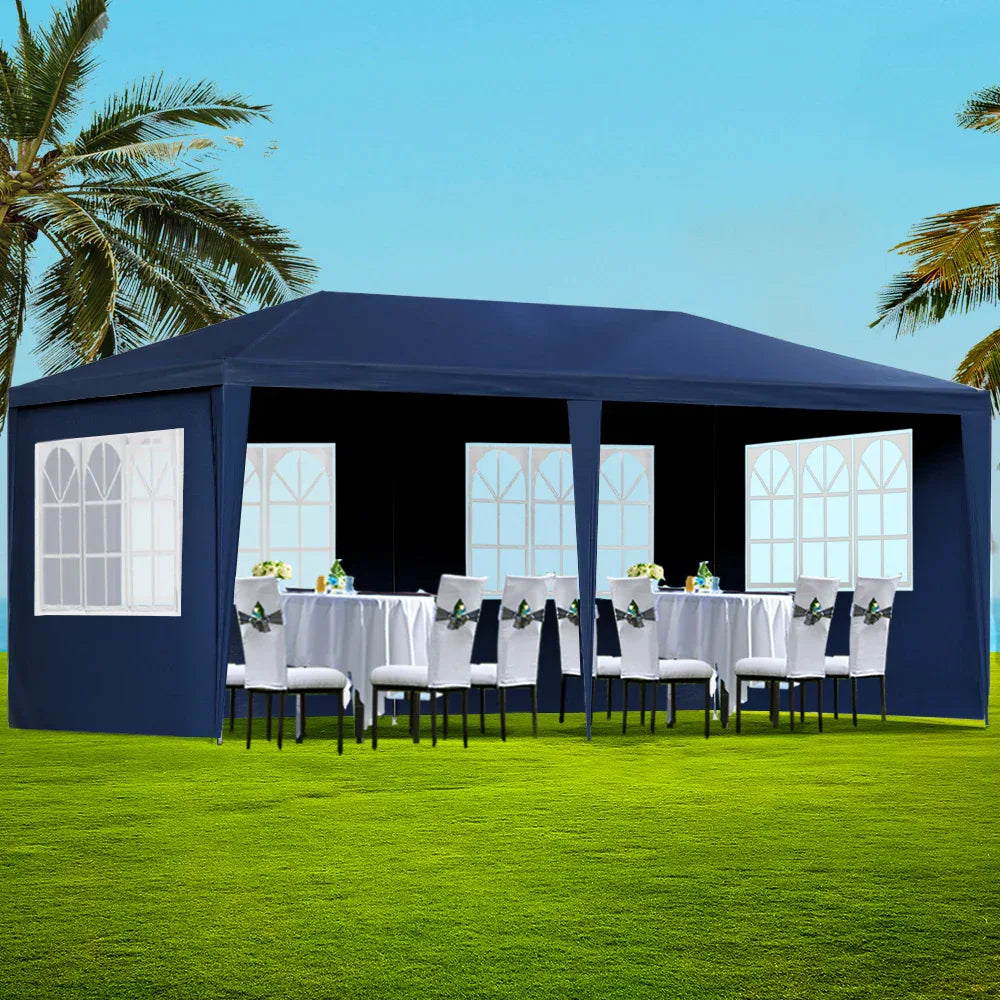 Instahut Gazebo 3x6m Marquee Wedding Party Tent Outdoor Camping Side Wall Canopy 6 Panel Blue - Mekamart Australia