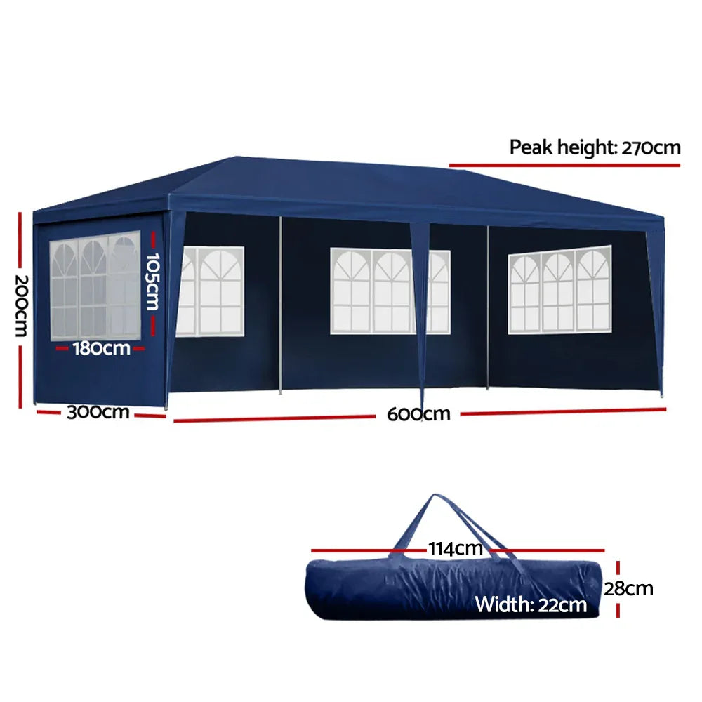 Instahut Gazebo 3x6m Marquee Wedding Party Tent Outdoor Camping Side Wall Canopy 6 Panel Blue - Mekamart Australia