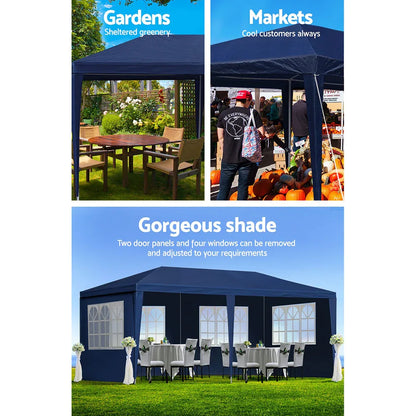 Instahut Gazebo 3x6m Marquee Wedding Party Tent Outdoor Camping Side Wall Canopy 6 Panel Blue - Mekamart Australia