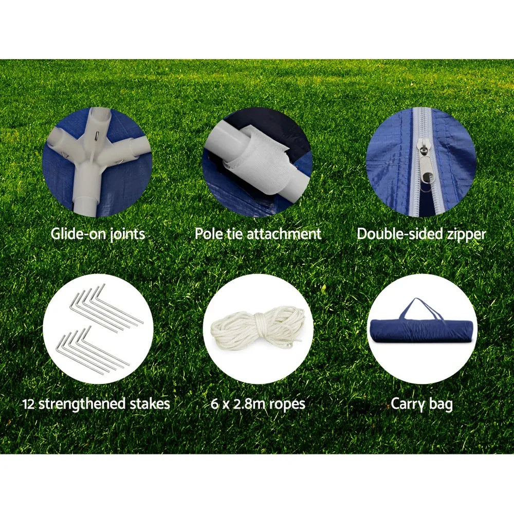Instahut Gazebo 3x6m Marquee Wedding Party Tent Outdoor Camping Side Wall Canopy 6 Panel Blue - Mekamart Australia