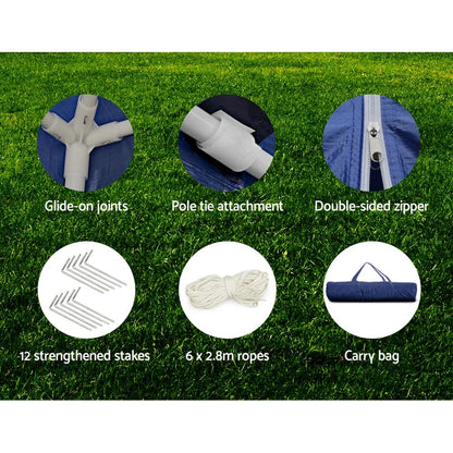 Instahut Gazebo 3x6m Marquee Wedding Party Tent Outdoor Camping Side Wall Canopy 6 Panel Blue - Mekamart Australia
