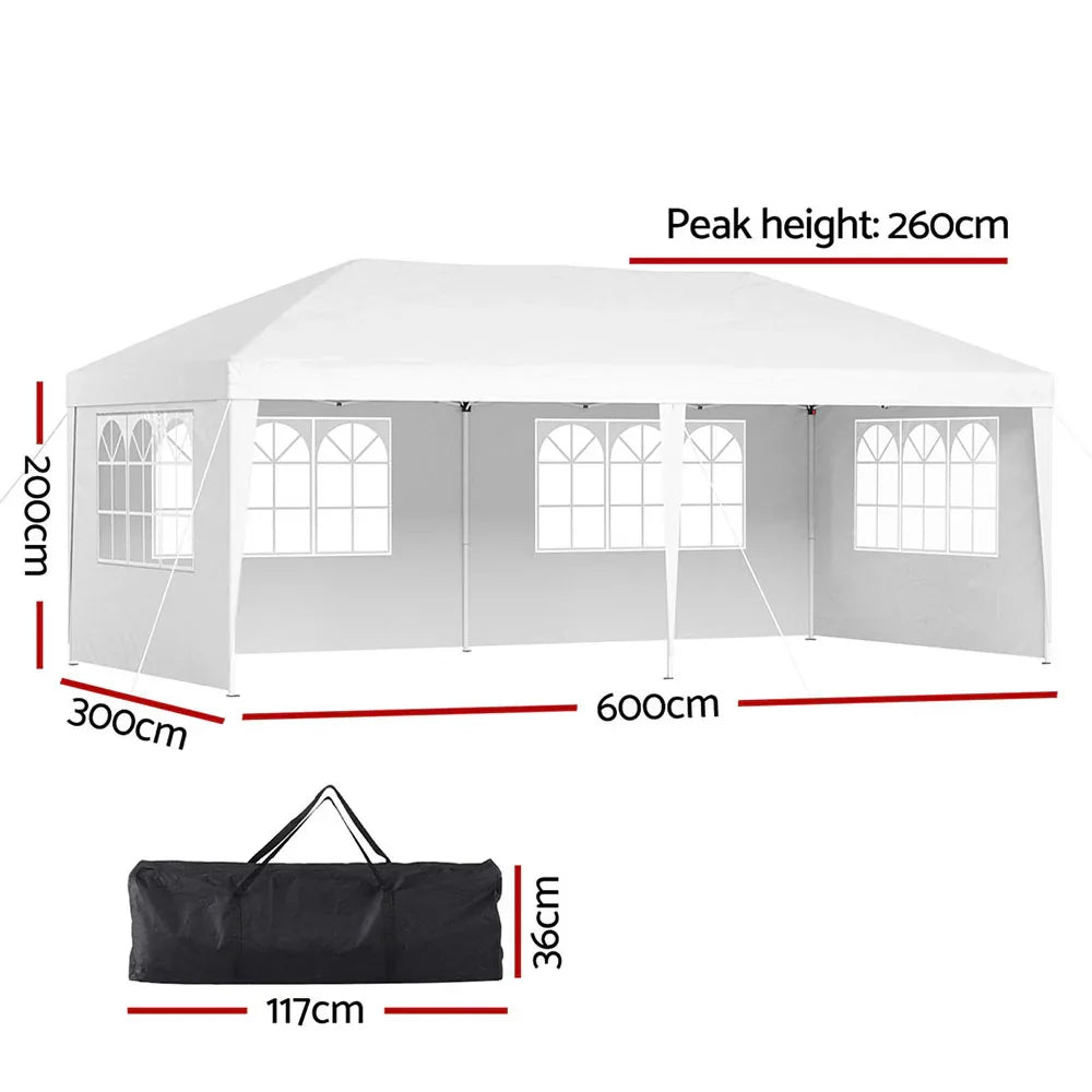 Instahut Gazebo Pop Up Marquee 3x6m Wedding Party Outdoor Camping Tent Canopy Side Wall White - Mekamart Australia
