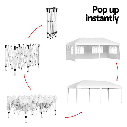 Instahut Gazebo Pop Up Marquee 3x6m Wedding Party Outdoor Camping Tent Canopy Side Wall White - Mekamart Australia