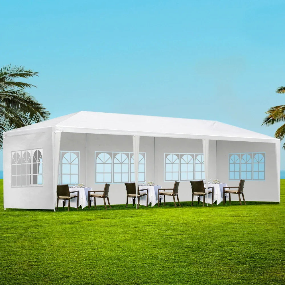 Instahut Gazebo 3x9m Marquee Wedding Party Tent Outdoor Camping Side Wall Canopy 5 Panel White - Mekamart Australia