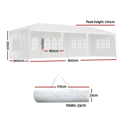 Instahut Gazebo 3x9m Marquee Wedding Party Tent Outdoor Camping Side Wall Canopy 5 Panel White - Mekamart Australia