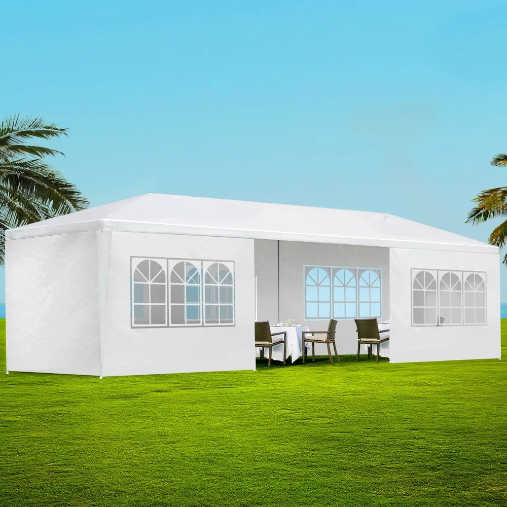 Instahut Gazebo 3x9m Marquee Wedding Party Tent Outdoor Camping Side Wall Canopy 8 Panel White - Mekamart Australia