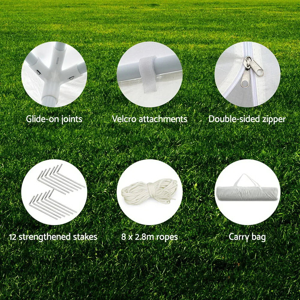 Instahut Gazebo 3x9m Marquee Wedding Party Tent Outdoor Camping Side Wall Canopy 8 Panel White - Mekamart Australia