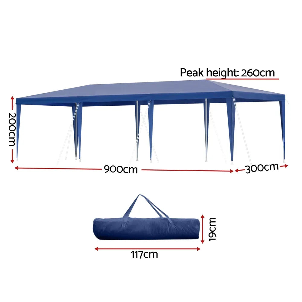Instahut Gazebo 3x9m Wedding Party Marquee Tent Outdoor Event Camping Shade Blue - Mekamart Australia