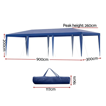 Instahut Gazebo 3x9m Wedding Party Marquee Tent Outdoor Event Camping Shade Blue - Mekamart Australia